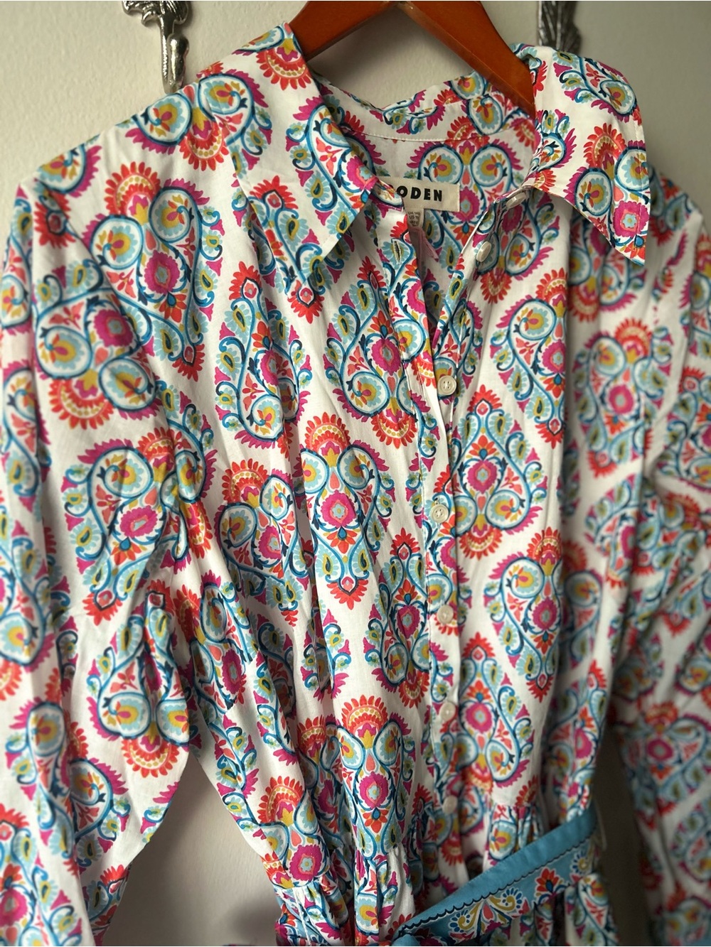 BODEN Flo Cotton Midi Shirt Dress Paisley Floral Belted NWT 10 Regular - Picture 6 of 10